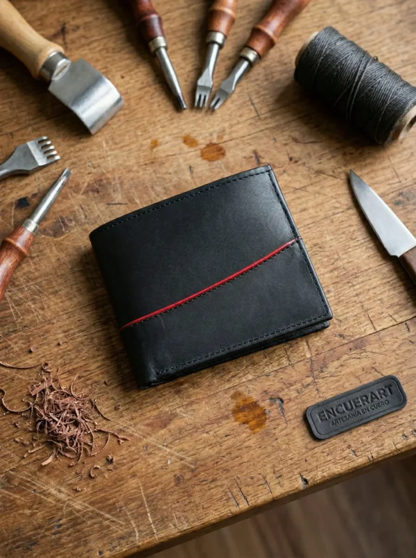 billetera SM negra rojo curvo Billetera - Cuero Graso Premium